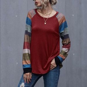 Boho color block sleeve blouse